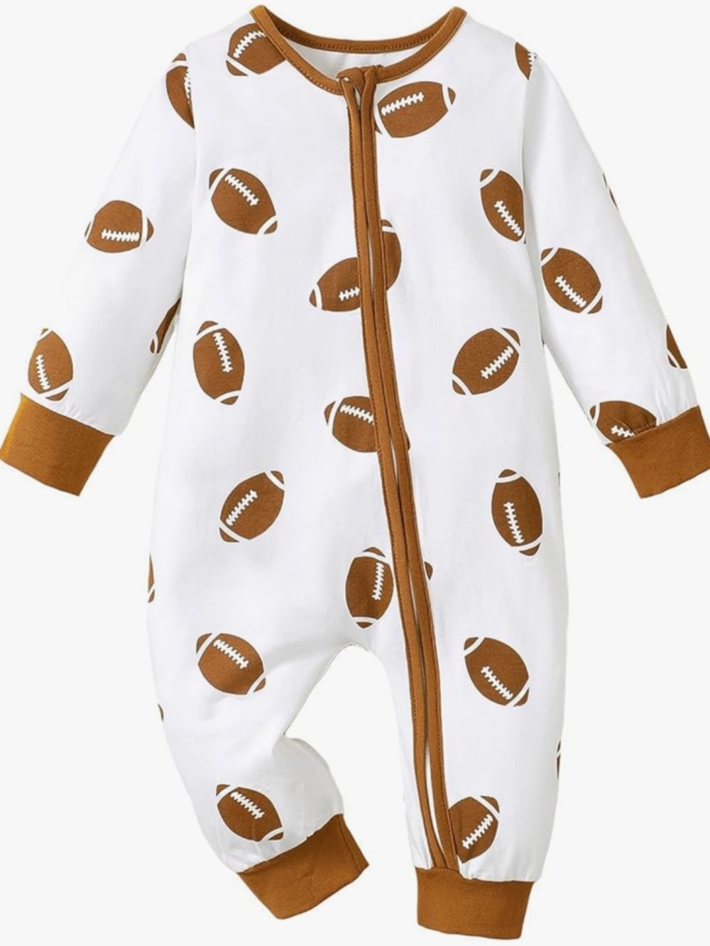 Baby 0-3 Football Print One-Piece Romper - White and Brown